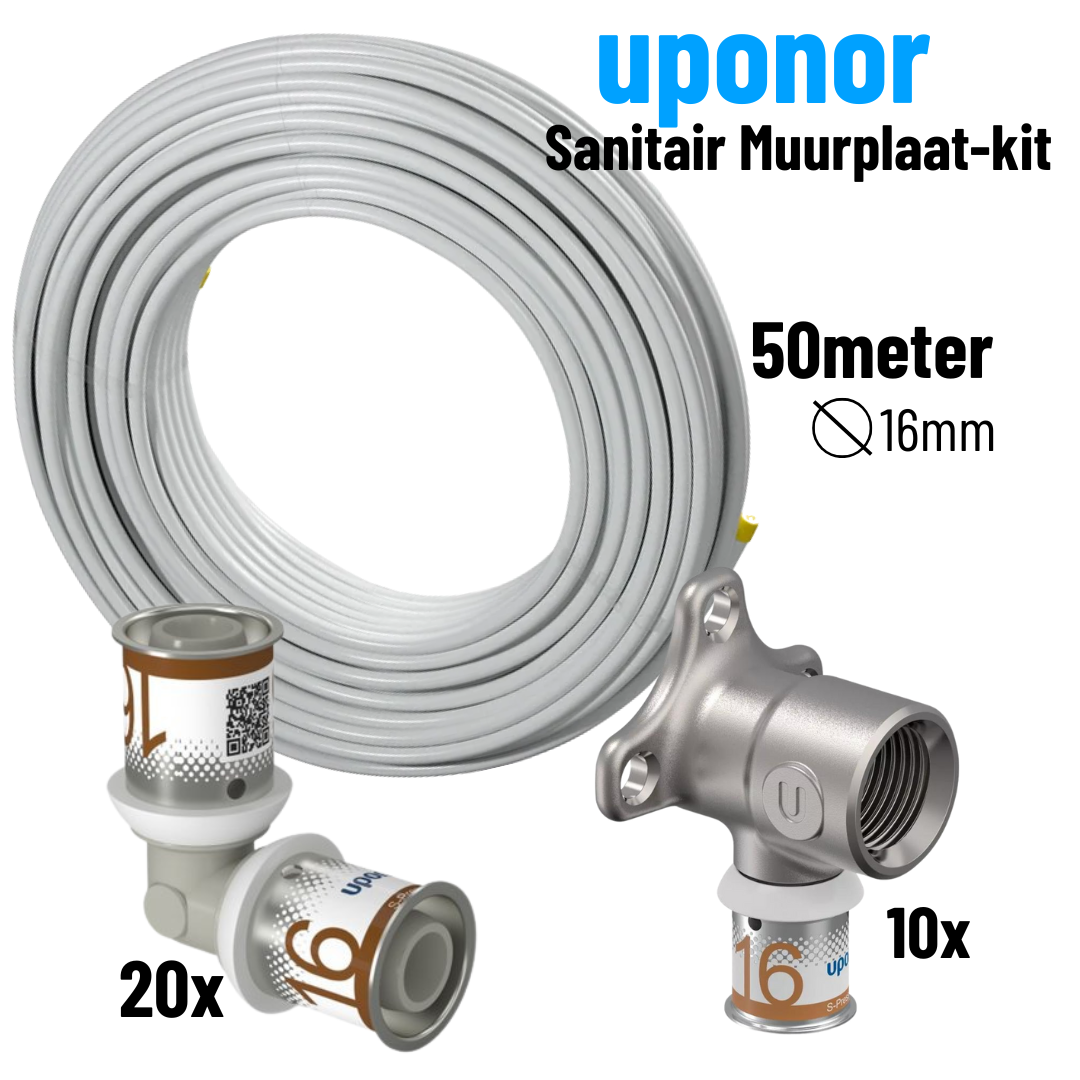 Uponor sanitair muurplaat-kit 16 mm – Uni Pipe PLUS buis en S-Press PLUS koppelingen – OnlineGo.nl

