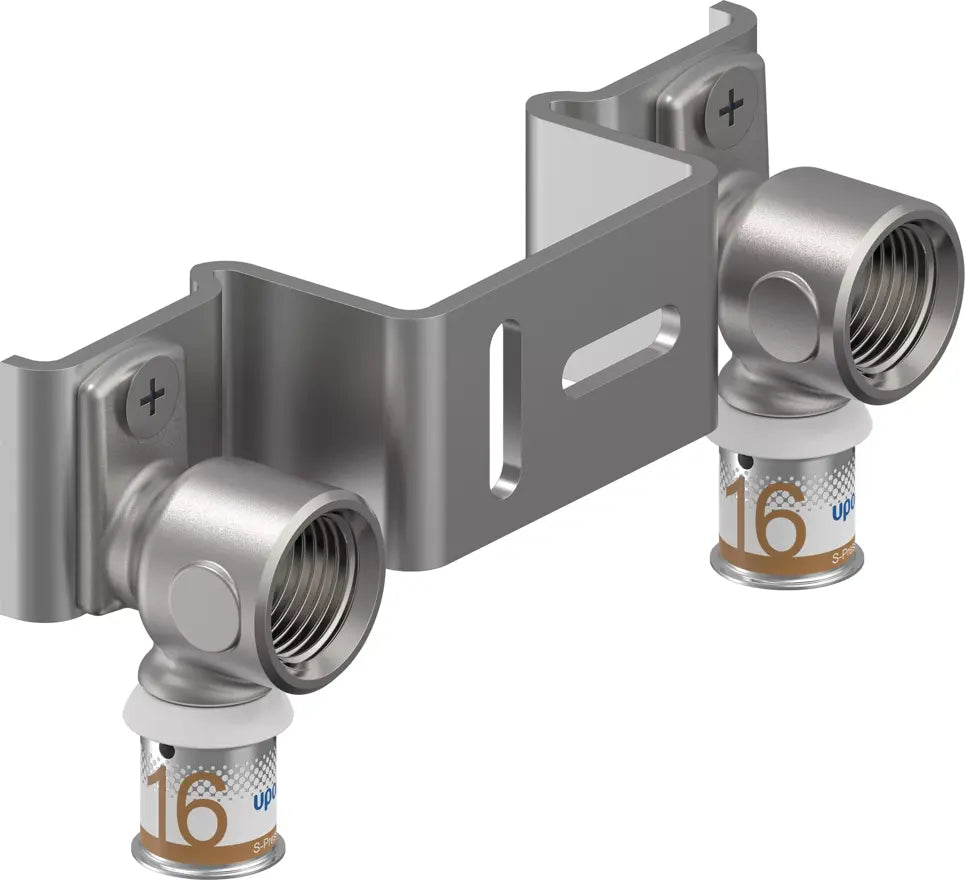 Uponor S-Press PLUS Aqua pers geminibeugel 16 mm × ½″ binnendraad – 120 mm, DZR-messing met RVS-pershuls