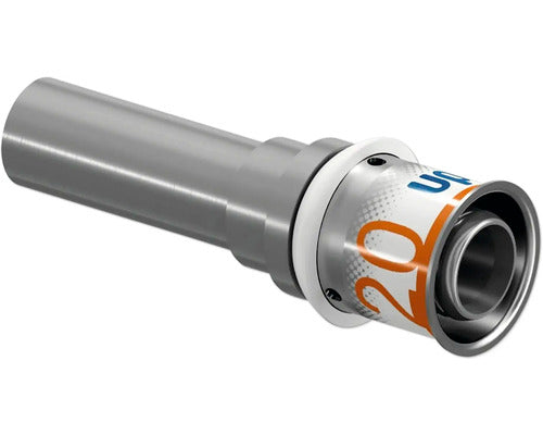 Uponor S-Press PLUS overgangskoppeling 20 mm × 15 mm CU (1070707) – messing (DZR) persfitting met RVS-pershuls voor MLC naar koper – OnlineGO