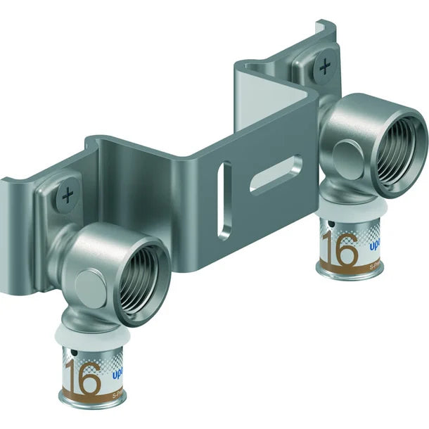 Uponor S-Press PLUS Aqua pers geminibeugel 16 mm × ½″ binnendraad – 120 mm, DZR-messing met RVS-pershuls