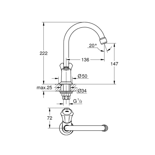 GROHE Costa L toiletkraan met hoge draaibare uitloop – chroom – 20393001