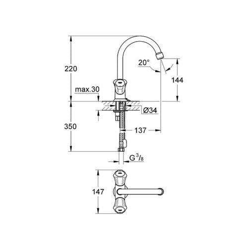 GROHE Costa L 21337001 wastafelkraan met ketting – gemonteerd op wastafel – glanzend chroom – OnlineGo.nl