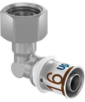 Uponor S-Press PLUS perskoppeling Ø16x1/2 inch BI 1070658 – messing persfitting met RVS pershuls voor multilayerbuis