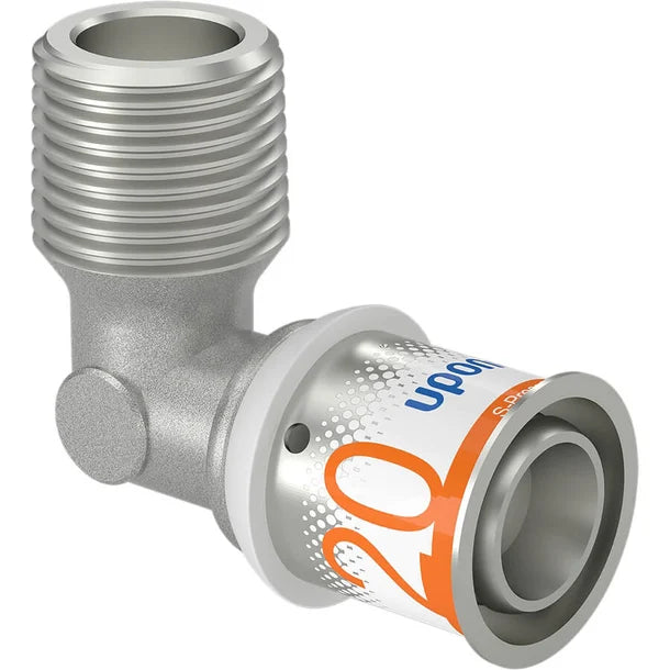 Uponor S-Press PLUS knie 90 graden buitendraad 20-R1/2 MT (1070533) messing (DZR) perskoppeling met RVS-pershuls en EPDM-afdichting – OnlineGO
