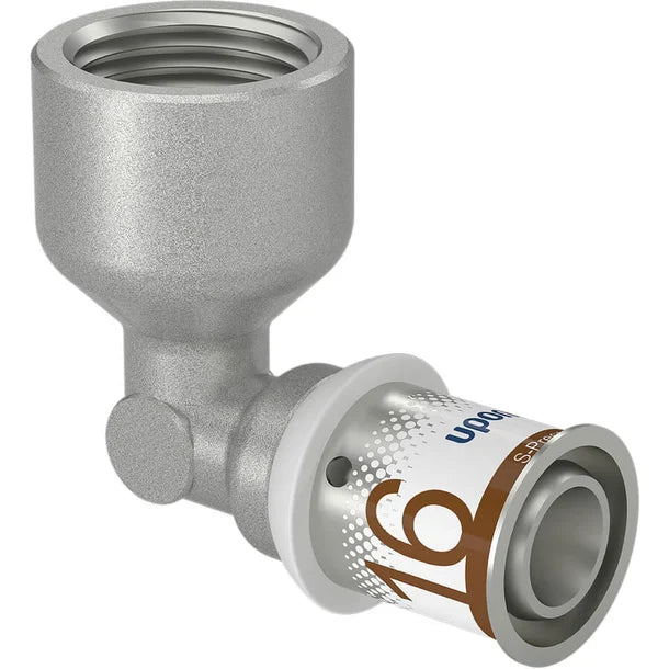Uponor S-Press PLUS knie 90 graden binnendraad 16-Rp1/2 FT (1070539) messing (DZR) perskoppeling met RVS-pershuls – OnlineGO
