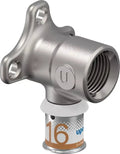Uponor S-Press PLUS Muurplaat Laag 16×½ BI (1070639) – compacte messing muurplaat met ronde flens, OnlineGO