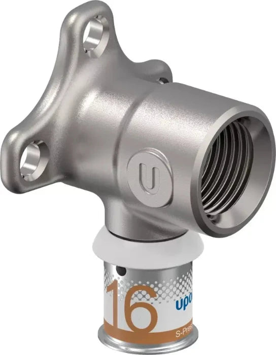 Uponor S-Press PLUS Muurplaat Laag 16×½ BI (1070639) – compacte messing muurplaat met ronde flens, OnlineGO