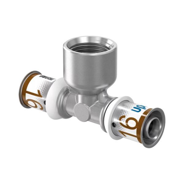Uponor T-stuk 16mm pers × ½" binnendraad × 16mm pers