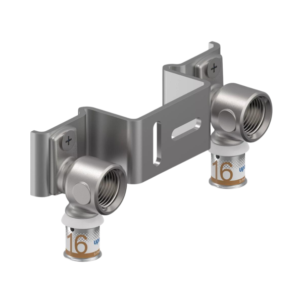 Uponor Dubbele muurplaat 16mm pers × ½" binnendraad – 120mm